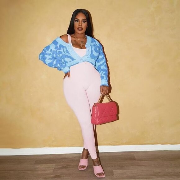 Women's Fashion Button Down Cardigan Sweaters Fall Slim Crop Knit Typed-Blue - Picture 4 of 5